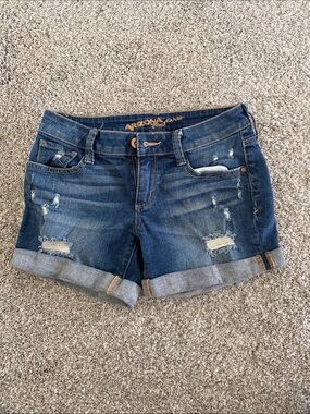Women's Distressed Denim Shorts - Dark Blue Size 1